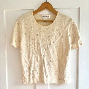 Vintage Cotton Embroidered Knit Short Sleeve Sweater